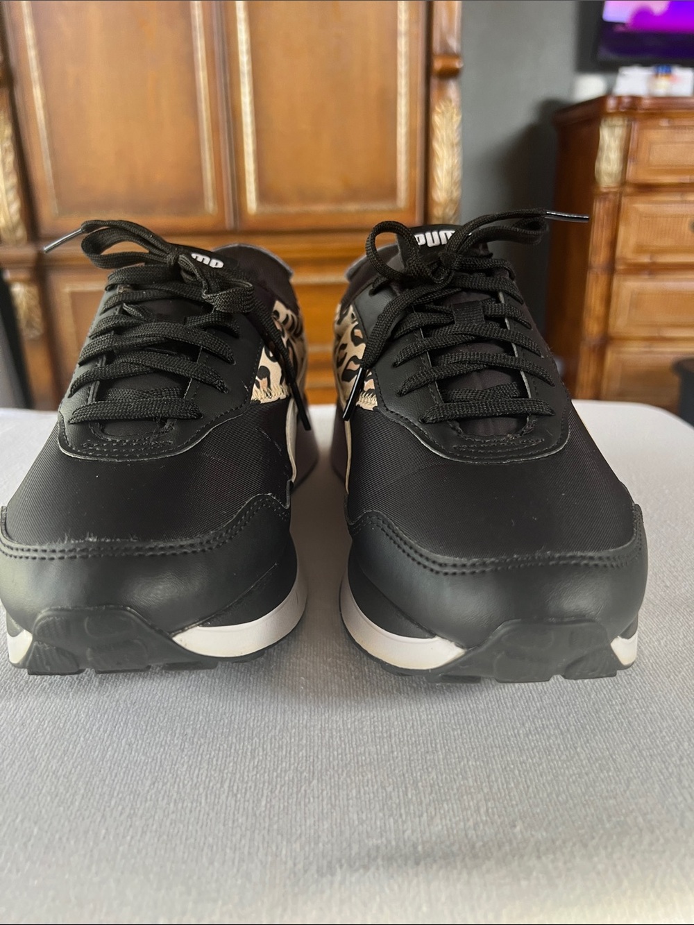 Puma Black Sneakers with Leopard Accent